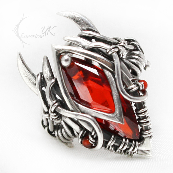 UXAMELIAN -Silver, Red Zirconia and Carnelian