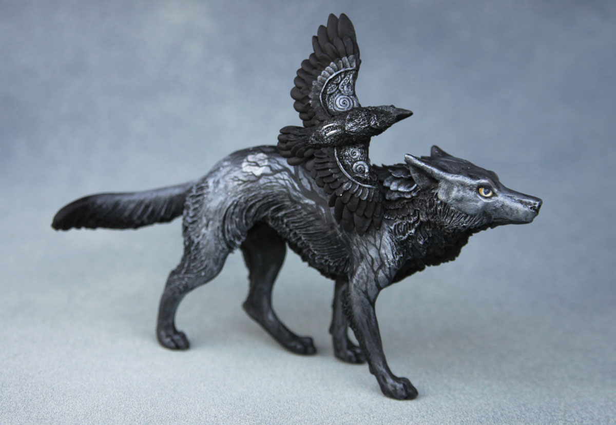 Gothic wolf with raven