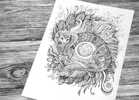 Cat-dragon Coloring Book Page