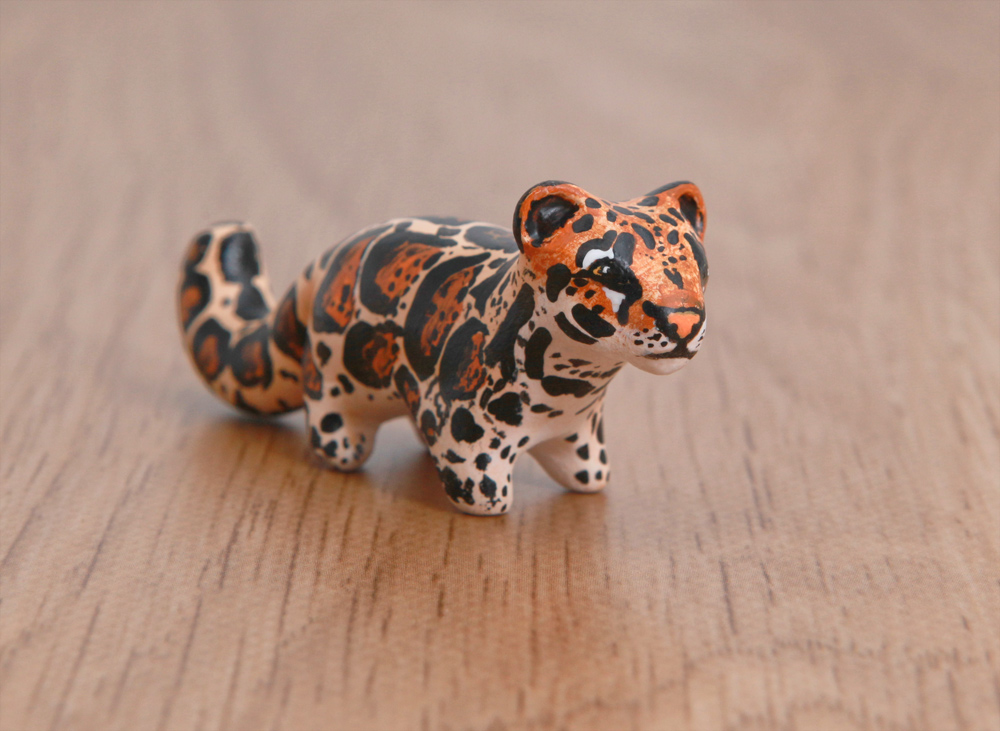 Clouded leopard, animal totem, polymer clay