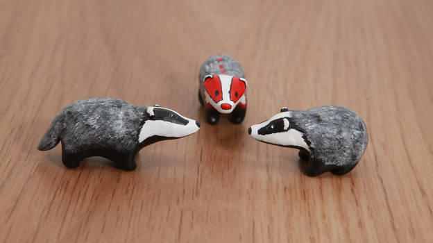 Little badgers, polymer clay animal totems