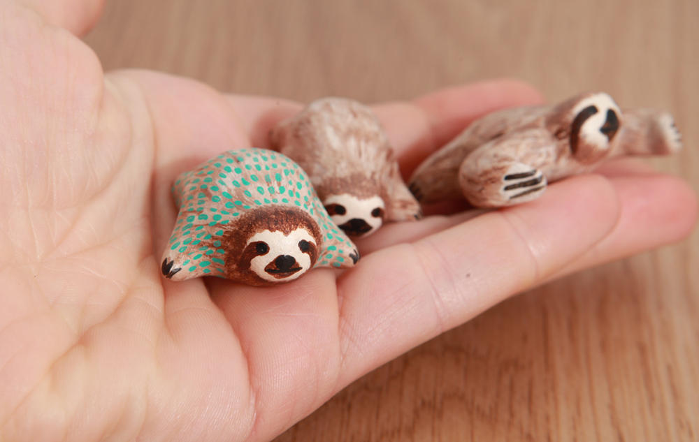 Lucky sloth totems, polymer clay by lifedancecreations