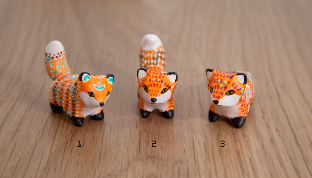 Little fox totems, polymer clay