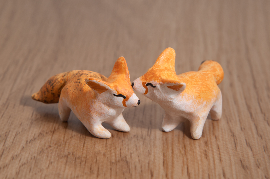 Couple of fennec foxes in polymer clay