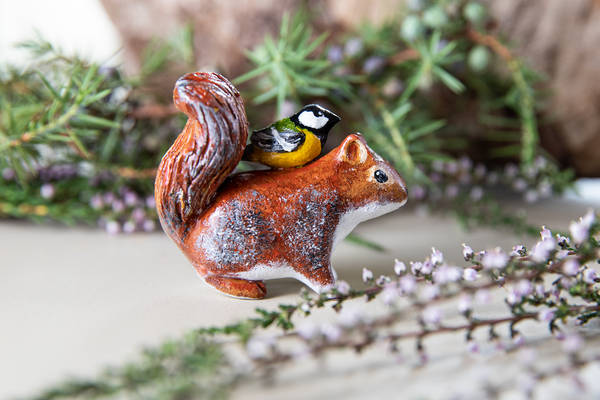 Squirrel and Great Tit figurine
