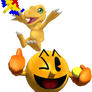 Pac-Man and Agumon with a Galaxian Render