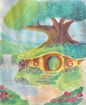 Watercolor Hobbit House Illustration 