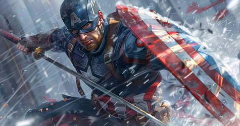 Captain America Fighting Over Seas (Midjourney)