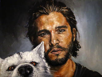 Jon Snow and Ghost the wolf, oil painting
