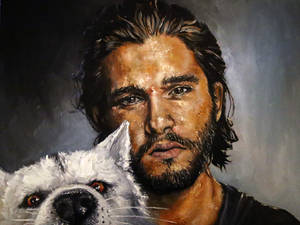 Jon Snow and Ghost the wolf, oil painting