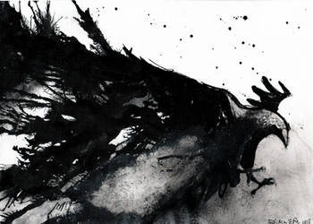 Abstract raven - ink painting