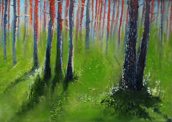 Polva pine forest in South Estonia, oil painting