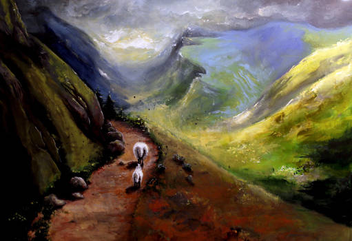 Acrylic painting of Scotland's highlands