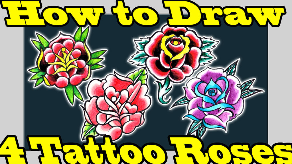 How to Draw 4 Tattoo Roses Tutorial