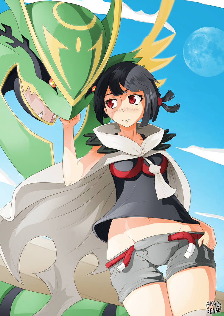 Zinnia/Higana/Amaryllis with Mega Rayquaza by AkageSensei on DeviantArt