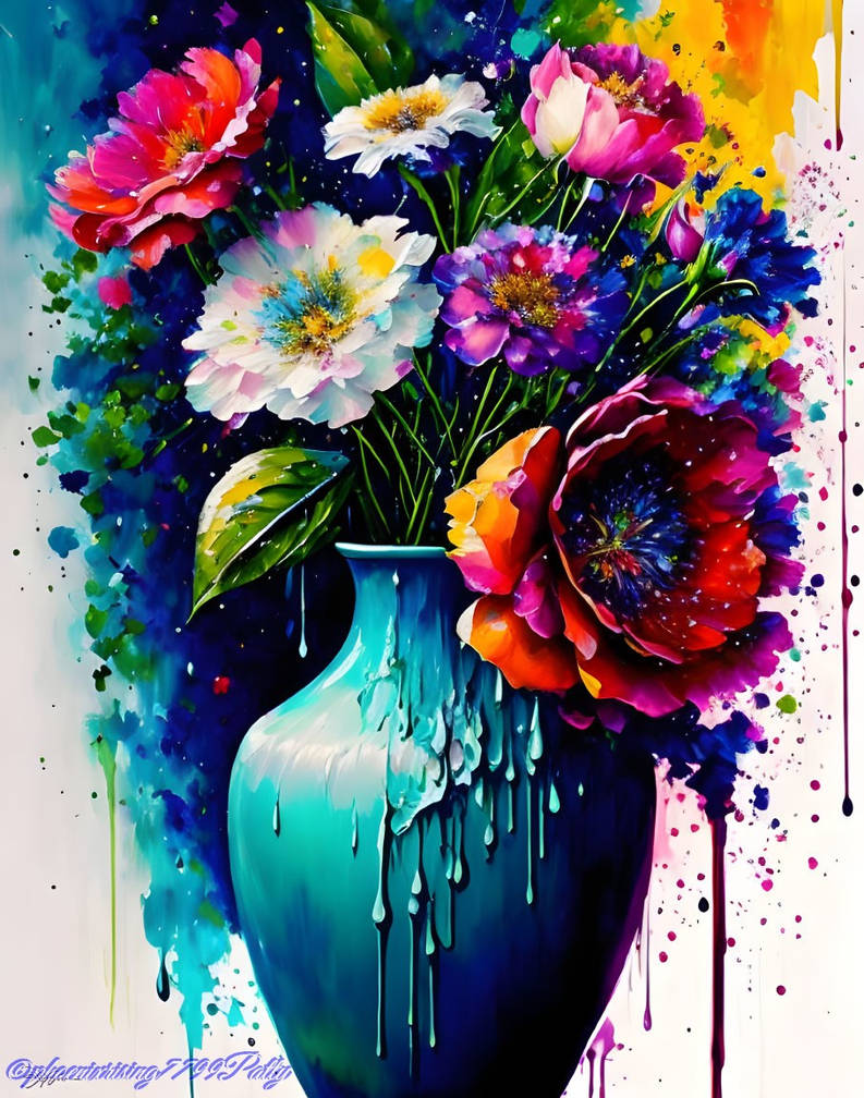 Splatter Abstract Flowers Vase of Flowers with Paint Splatter 1/22/2023 by phoenixrising77Patty ...