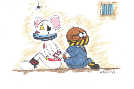 DM and Penfold bound and gagged with scarves