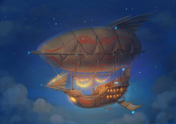 Flying ship: night view