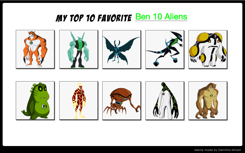 My Top 5 favorite aliens from each major era of Ben 10. Who are