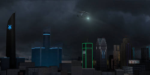 Detroit Become Human styled Detroit skyline