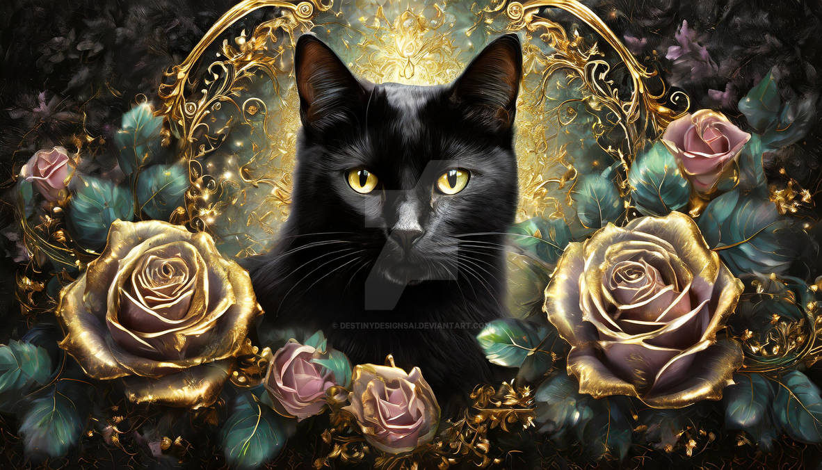 Black Cat with Dusty Pink Roses by DestinyDesignsAI on DeviantArt