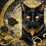 Regal Black Cat with Black Roses