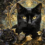 Black Cat with Black Roses