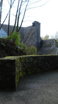 mossy wall and cottage stock 0