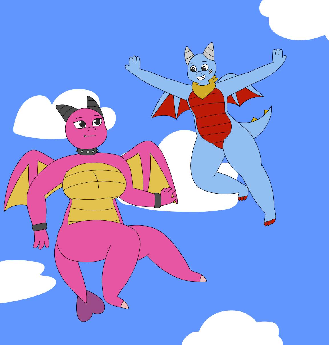 Sassy and Spike flying together