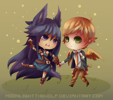 Chibi Wolf and Rooster