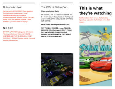 The Piston Cup Racers watching something