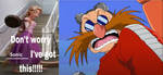Rapunzel about to strike Eggman with a frying pan