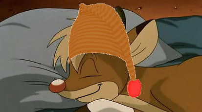 Rudolph sleeping with nightcap
