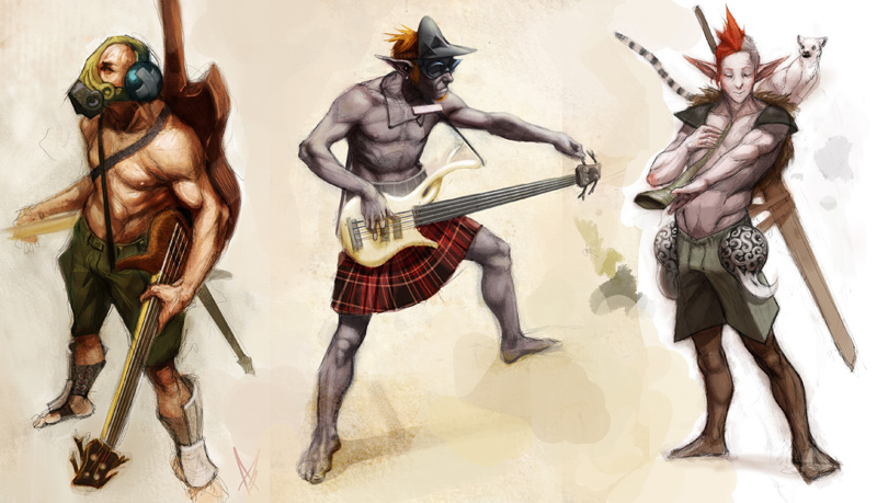 Dudes with guitars and swords.