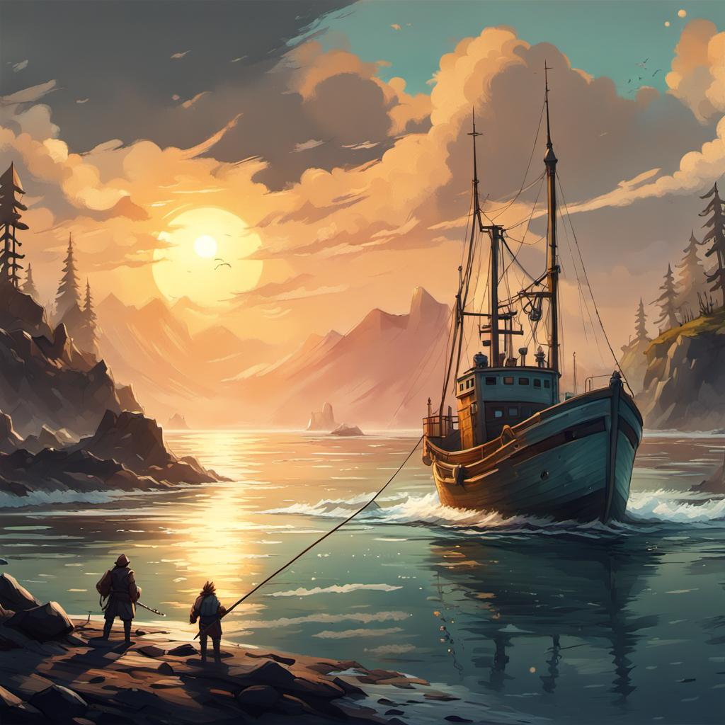Fishing trawler on sunlit bay fishing 8 by jimpen1967 on DeviantArt