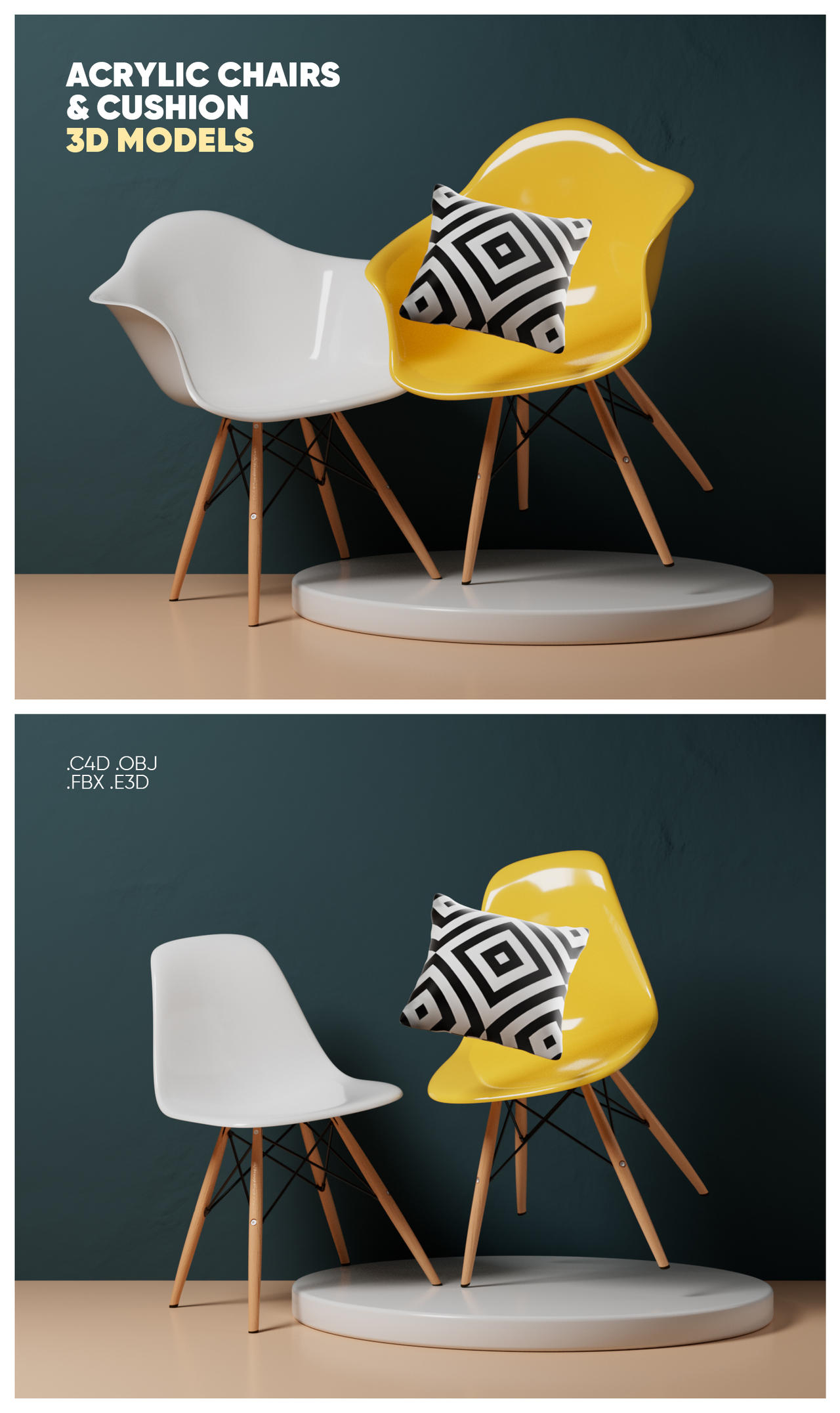Realistic Eames Chairs 3D Models