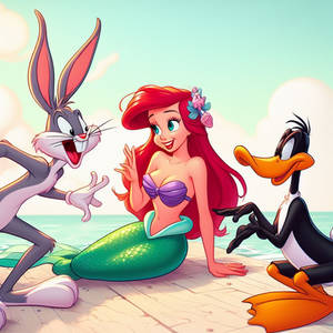 Bugs and Daffy making Ariel feel welcome