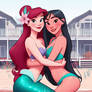 Ariel and Mulan at their beach house