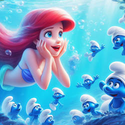 Ariel befriending the little blue people