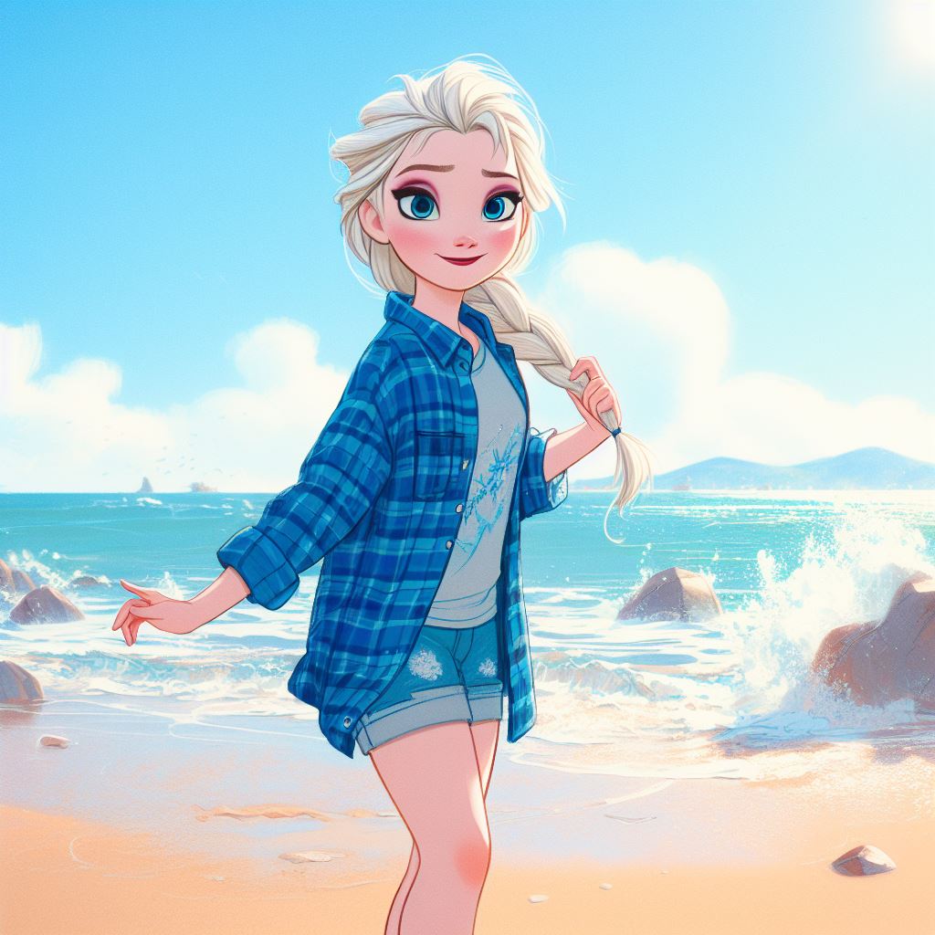 Elsa enjoys the sound of waves crashing by FloodUnversed on DeviantArt