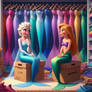 Elsa and Rapunzel bonding in the mermaid closet