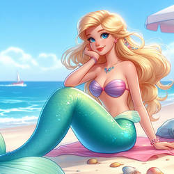 Blonde Ariel at the beach