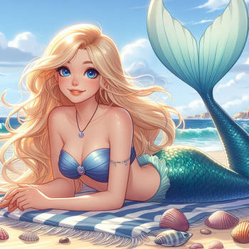 Blond Ariel doing a classic mermaid pose