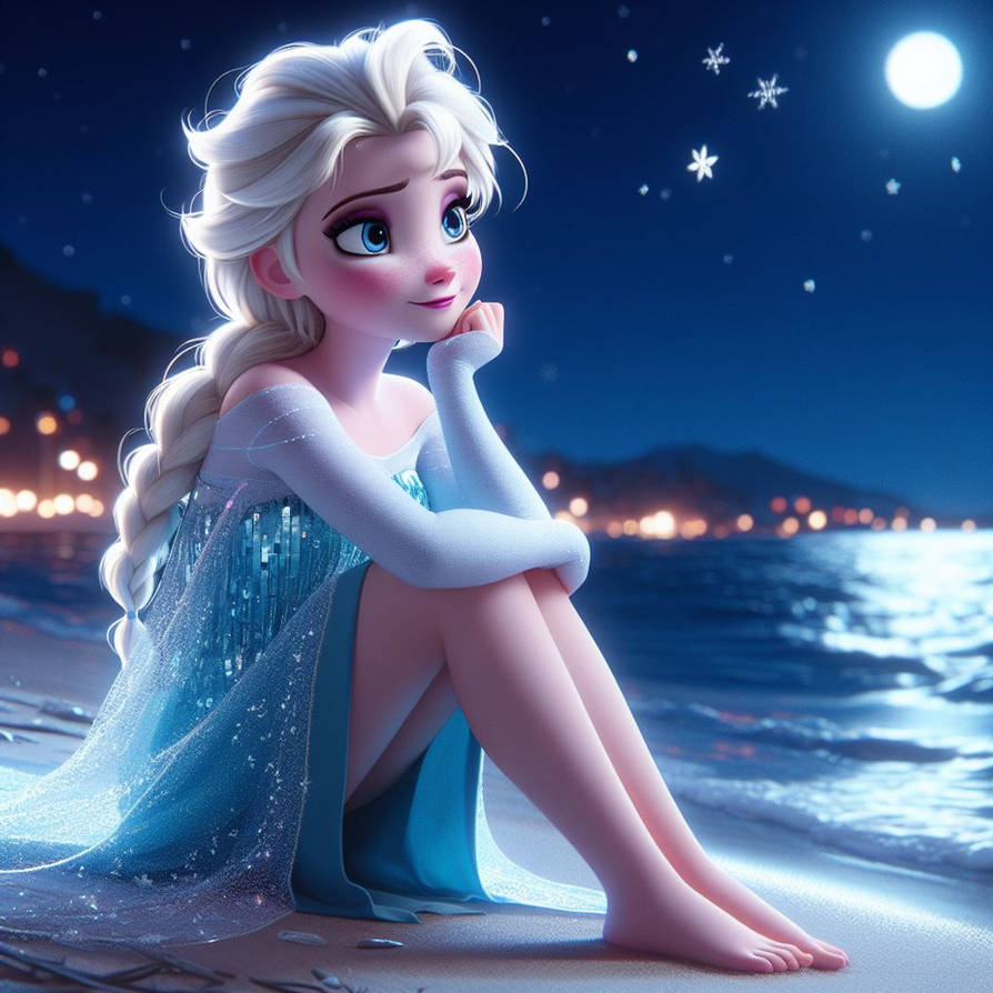 Elsa pondering to herself in the moonlight. by FloodUnversed on DeviantArt