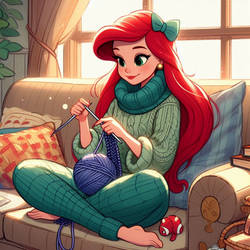 Ariel knitting human clothes by FloodUnversed