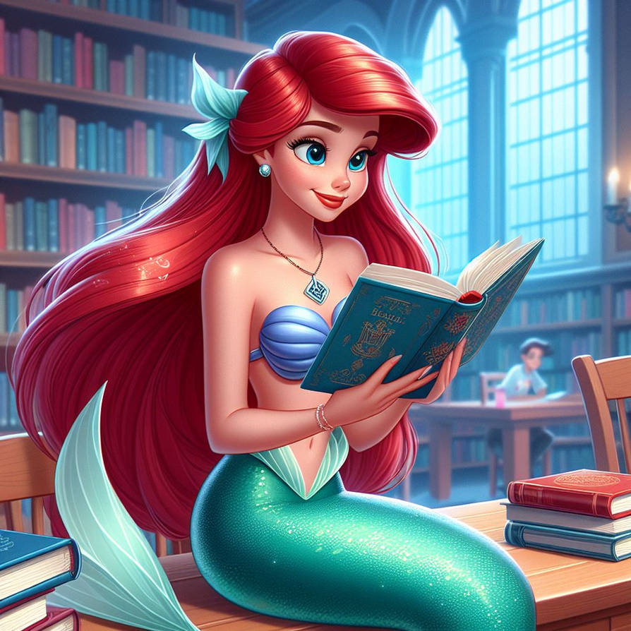 Library Ariel Ariel enjoying a good book by FloodUnversed on DeviantArt