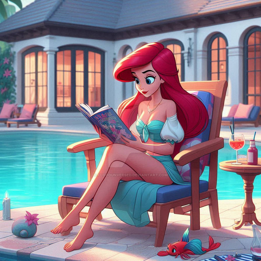 Library Ariel Ariel reading a book by FloodUnversed on DeviantArt