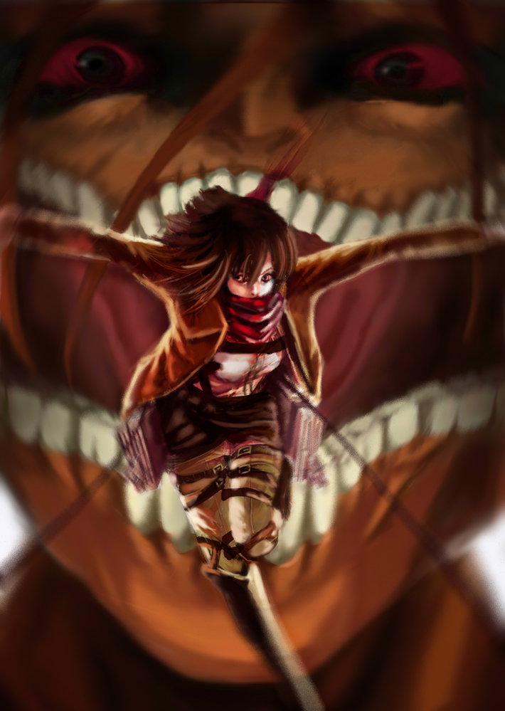 Mikasa and Eren Coloured Version