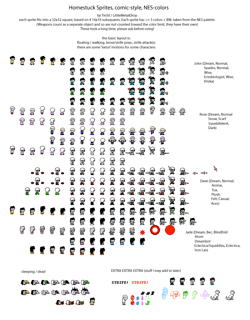 NES Homestuck Kids Sprites by TinSil