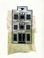 House 01, Lino print on collage